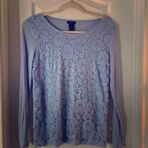Ann Taylor | Light Blue Long Sleeve Lace Overlay